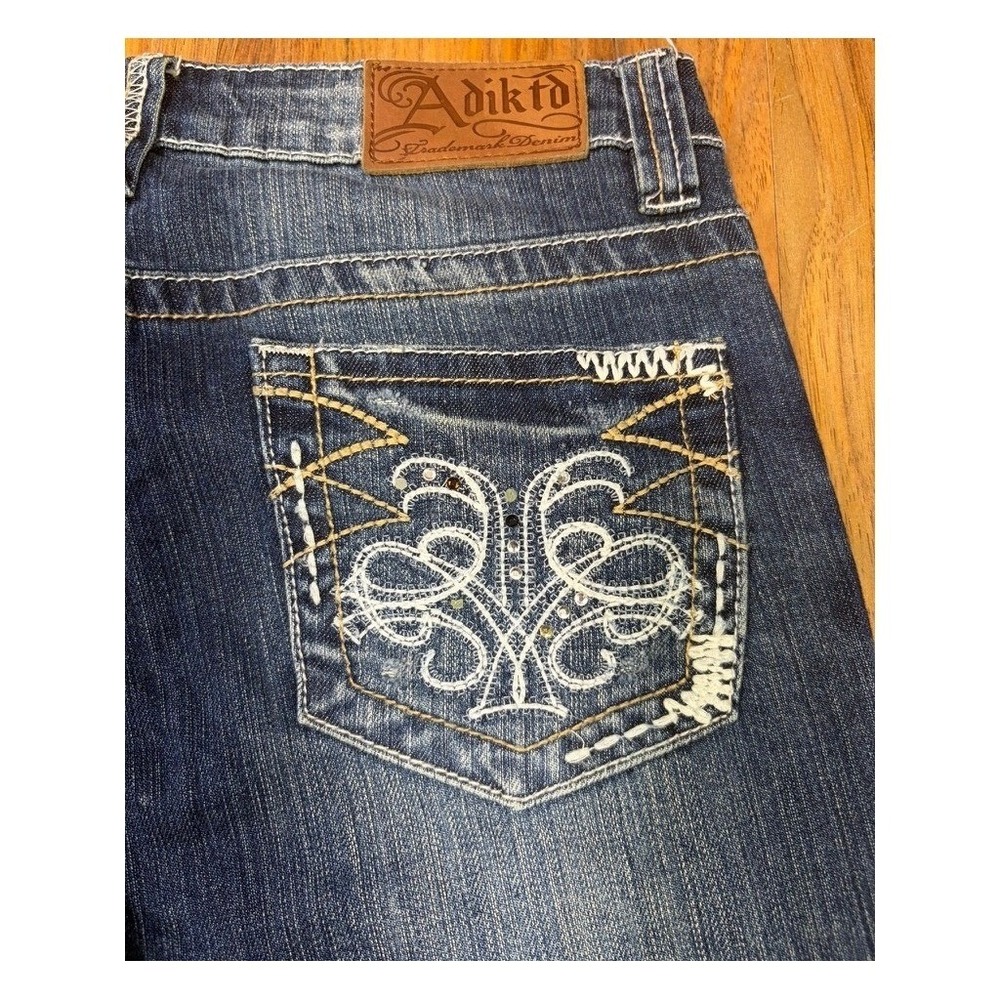 Adiktd Womens 6 W30 Low Rise Bootcut Rhinestone Embroidered Y2K Jeans - Picture 3 of 7